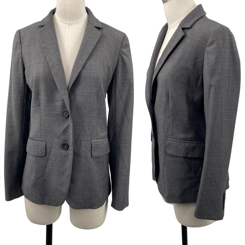 J Crew Super 120s Wool Blazer Jacket Button Front Tailored Suiting Gray Womens 2